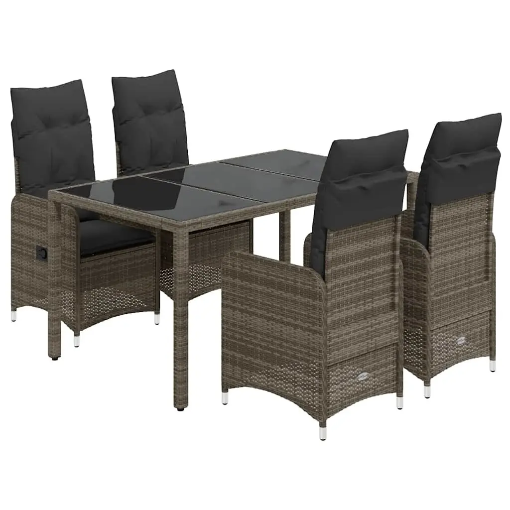 5 Piece Outdoor Bistro Set Poly Rattan Grey Garden Furniture with Cushions