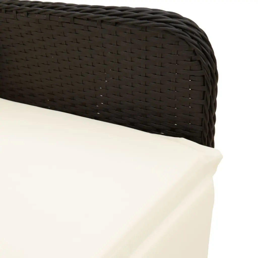 7 Piece Garden Bistro Set Black PE Rattan with Acacia Wood Table and Cushions