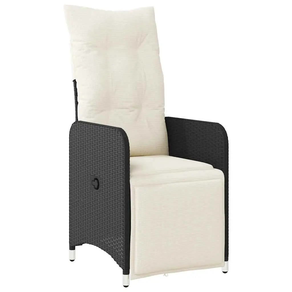 7 Piece Outdoor Bistro Set Black PE Rattan with Cushions Acacia Wood Table and Adjustable Backrest for Garden Patio and Balcony