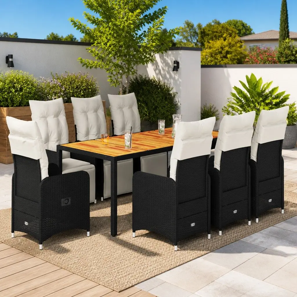 9 Piece Garden Bistro Set Outdoor Furniture Dining Table Chairs with Cushions
