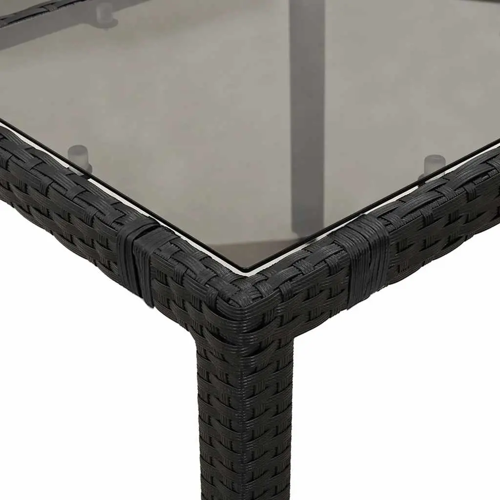 7 Piece Garden Bistro Set Poly Rattan Black Cushions Tempered Glass Tabletop
