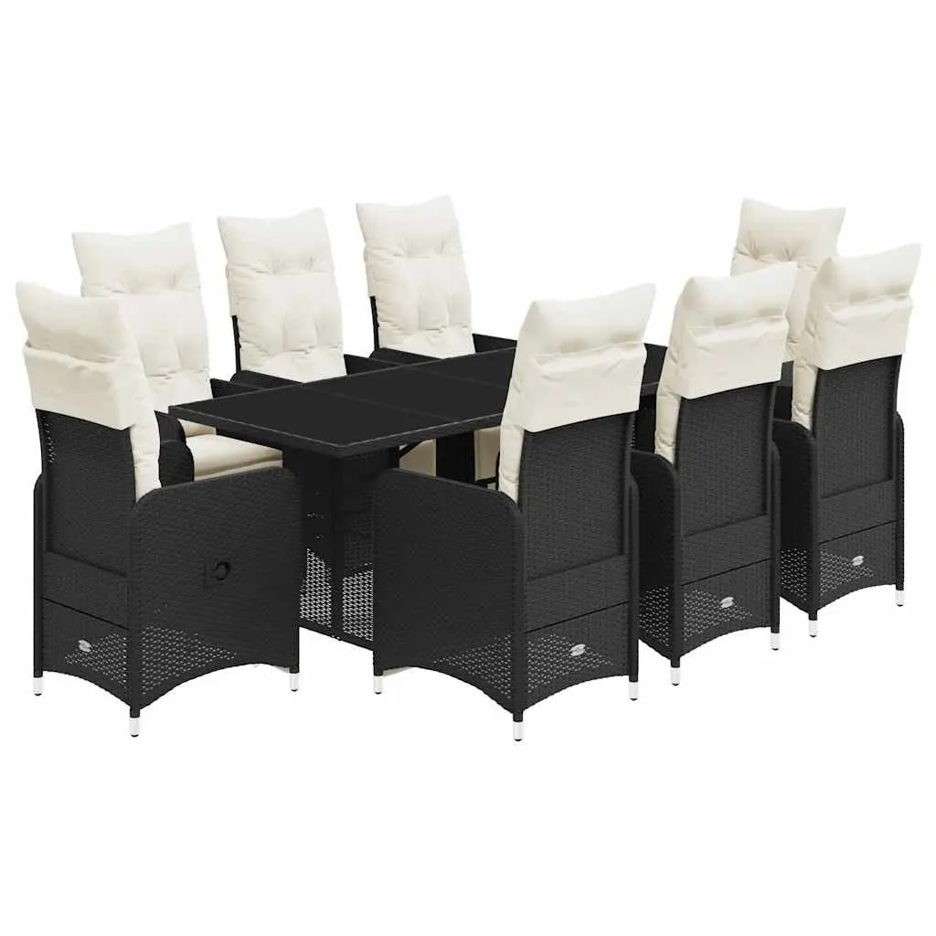 9 Piece Garden Bistro Set Poly Rattan Black Cushions Table Chairs