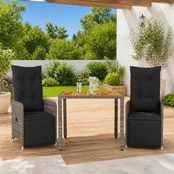 3 Piece Garden Bistro Set Outdoor Furniture with Cushions Grey Poly Rattan