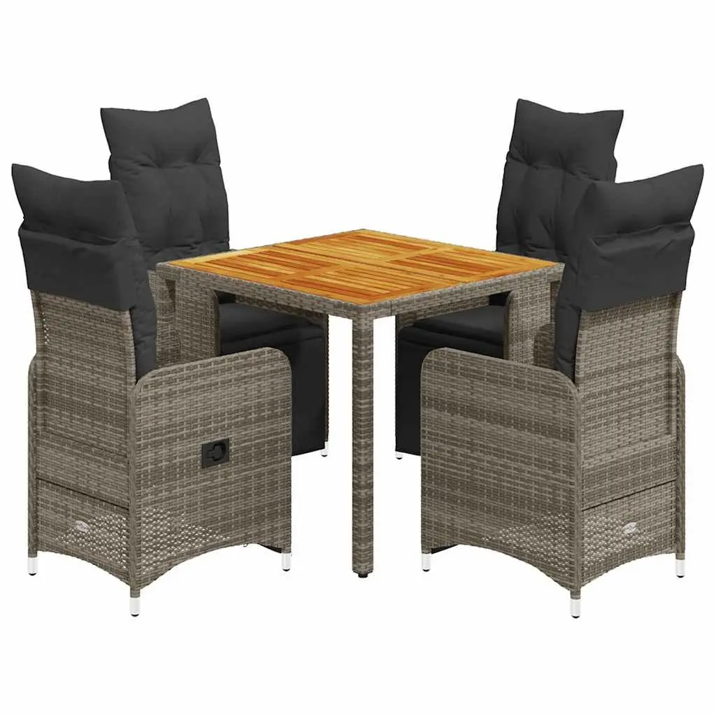 5 Piece Garden Bistro Set Outdoor Furniture Grey Poly Rattan Adjustable Chairs