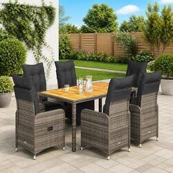 7 Piece Garden Bistro Set with Cushions Grey Outdoor Furniture Poly Rattan
