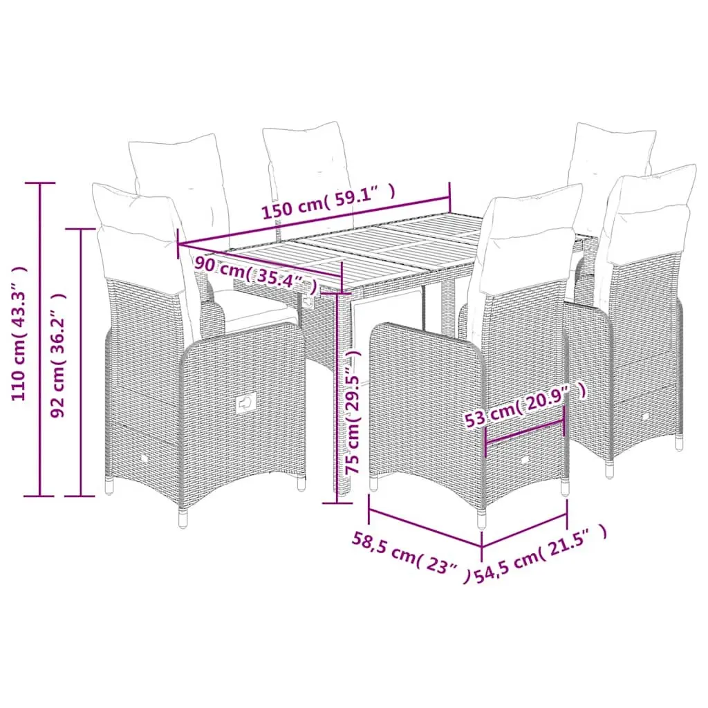 7 Piece Outdoor Bistro Set with Cushions
