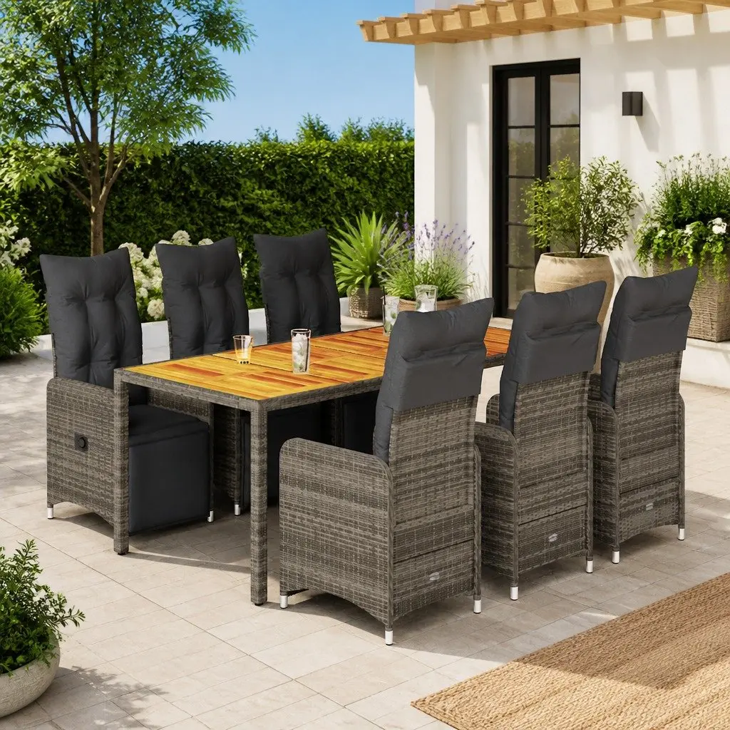 7-Piece Outdoor Bistro Set with Cushions and Table