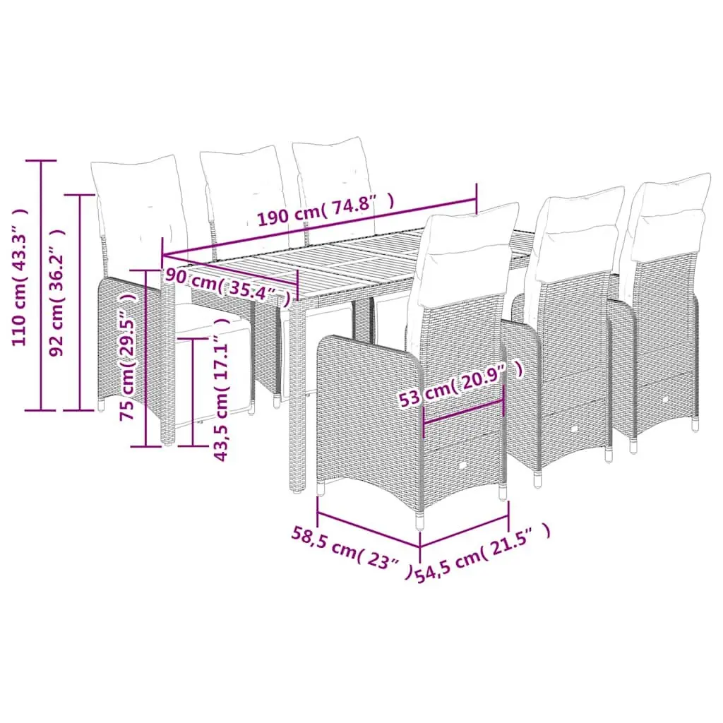 7-Piece Outdoor Bistro Set with Cushions and Table