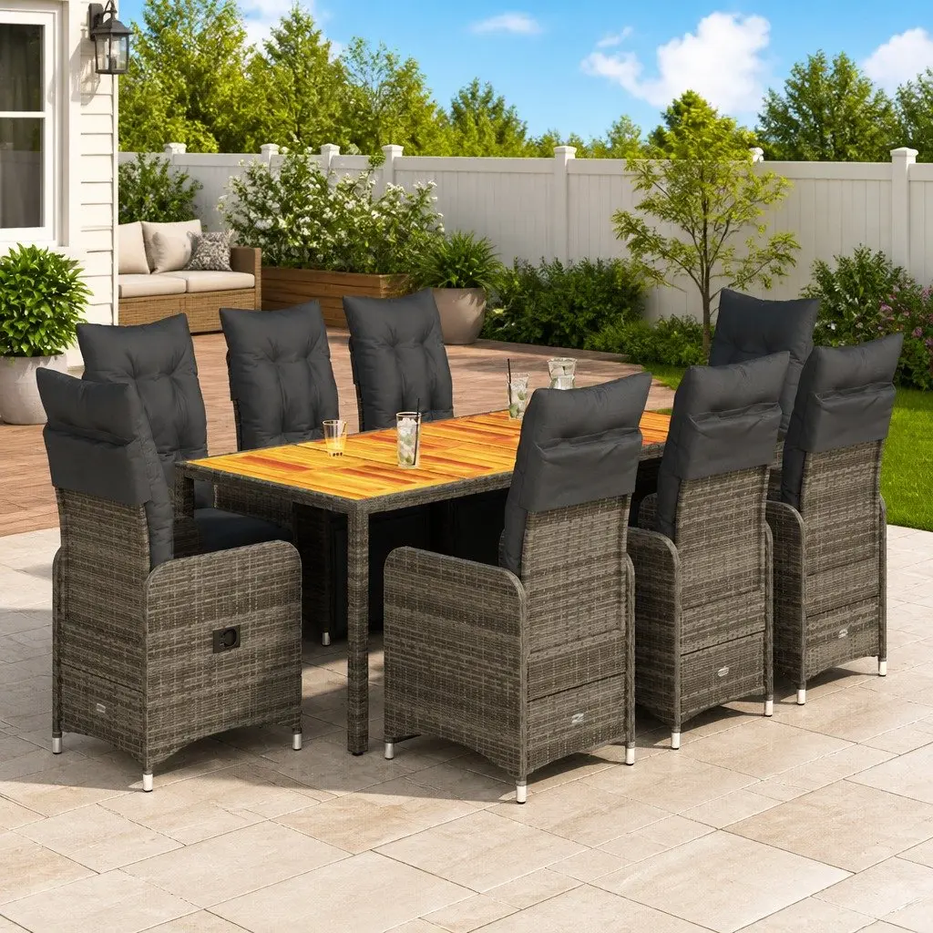 Garden Bistro Set 9 Piece Poly Rattan Grey with Cushions