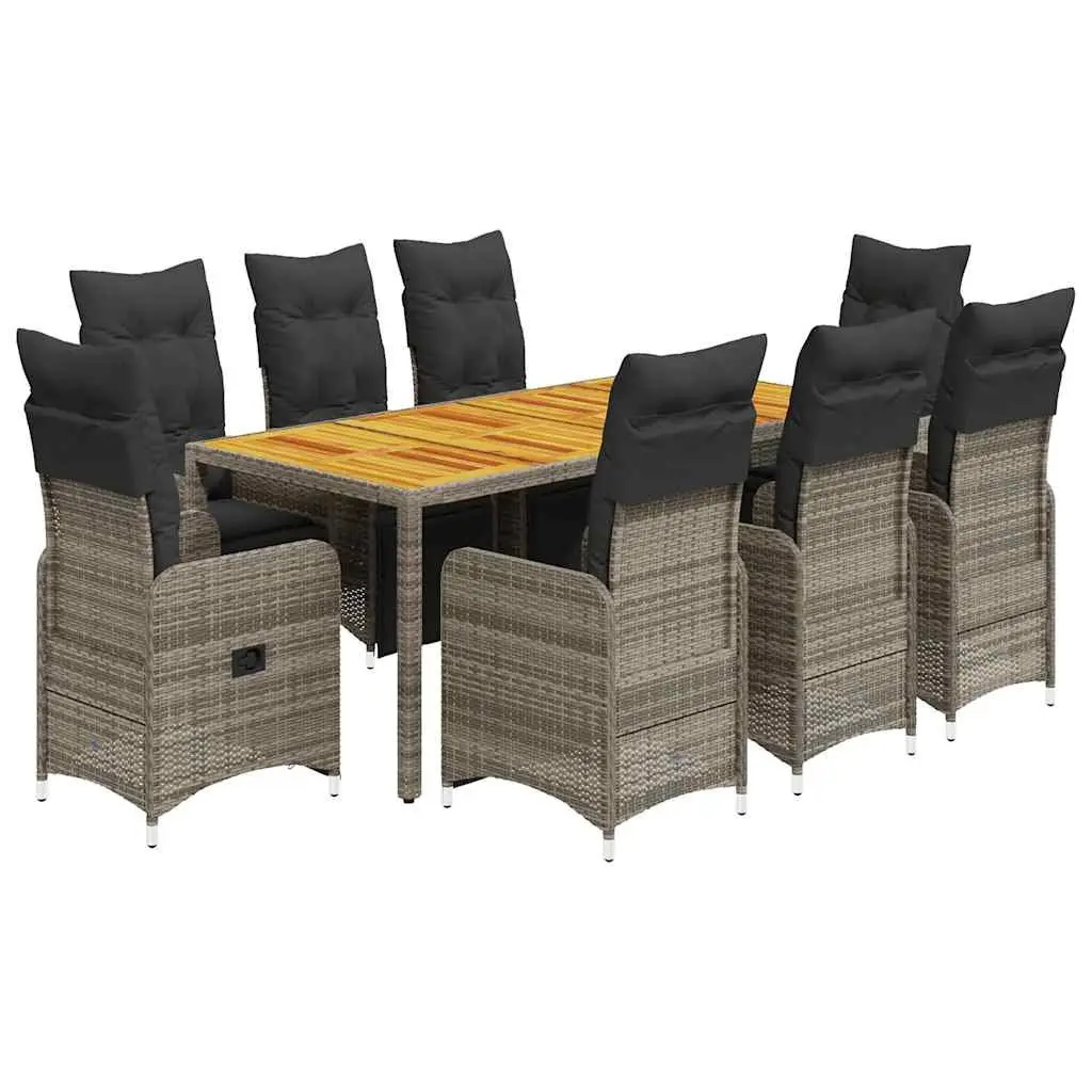Garden Bistro Set 9 Piece Poly Rattan Grey with Cushions