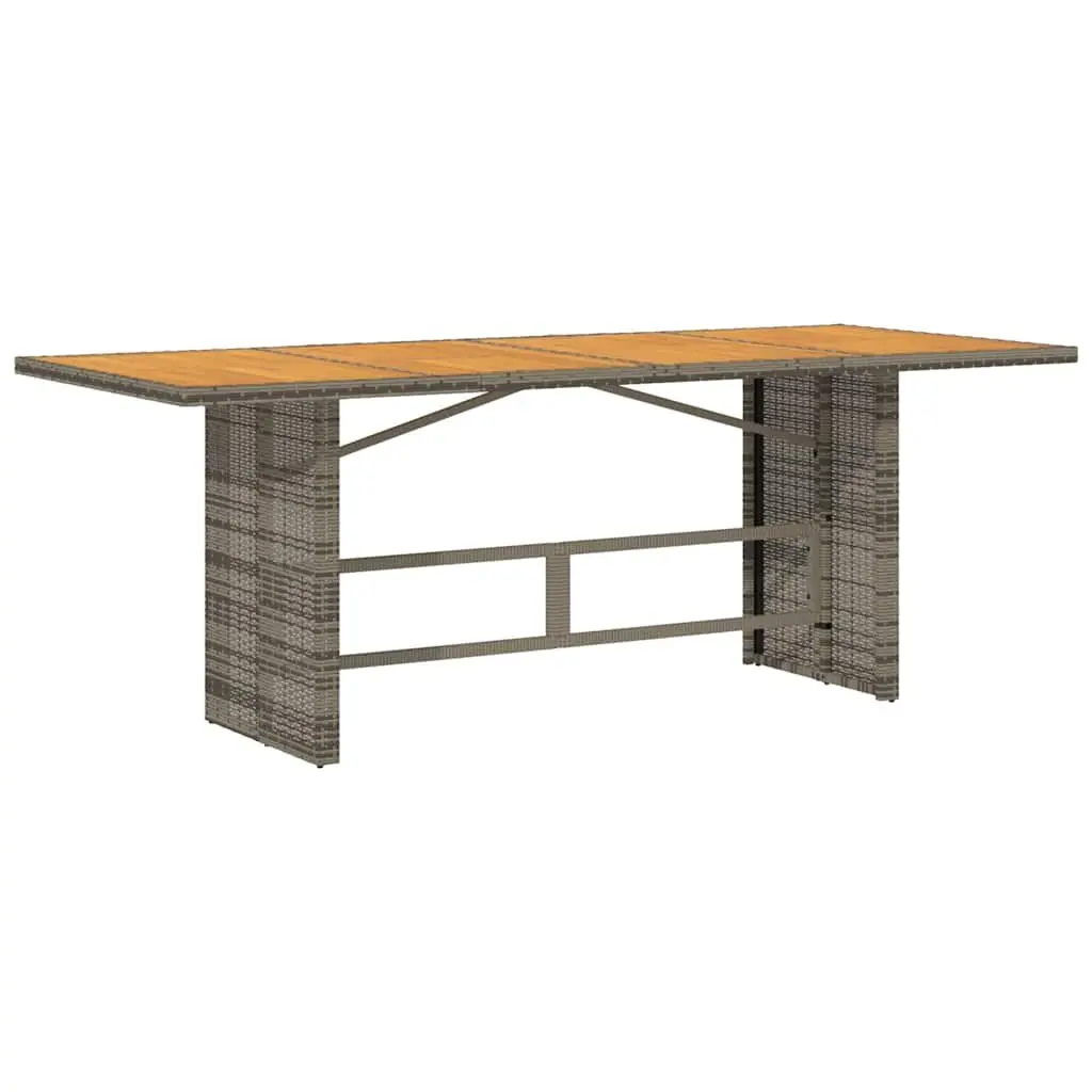 Garden Bistro Set 7 Piece PE Rattan Outdoor Furniture Grey with Acacia Wood Table and Cushioned Chairs