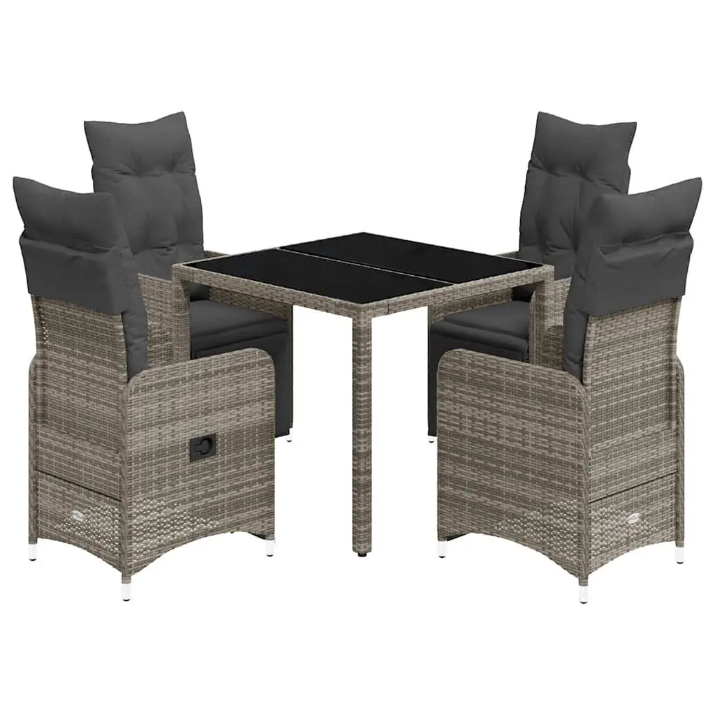 5 Piece Bistro Set Poly Rattan Outdoor Furniture Grey with Cushions