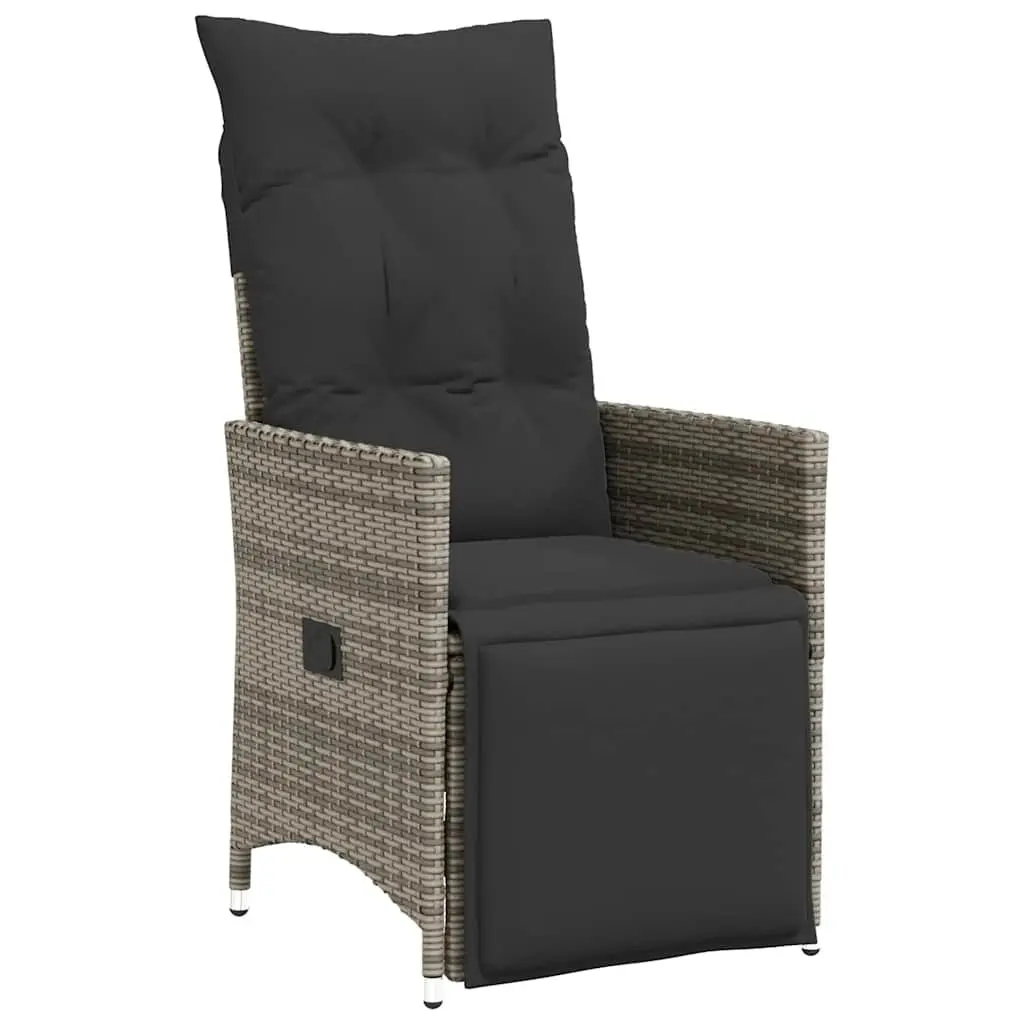 9 Piece Bistro Set PE Rattan Grey with Cushions Adjustable Backrest and Footrest Acacia Wood Table Top