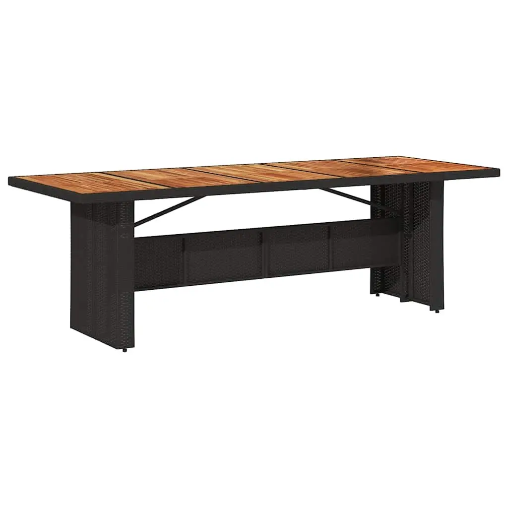 Garden Bistro Set 9 Piece PE Rattan Outdoor Furniture Black with Acacia Wood Table and Cushions