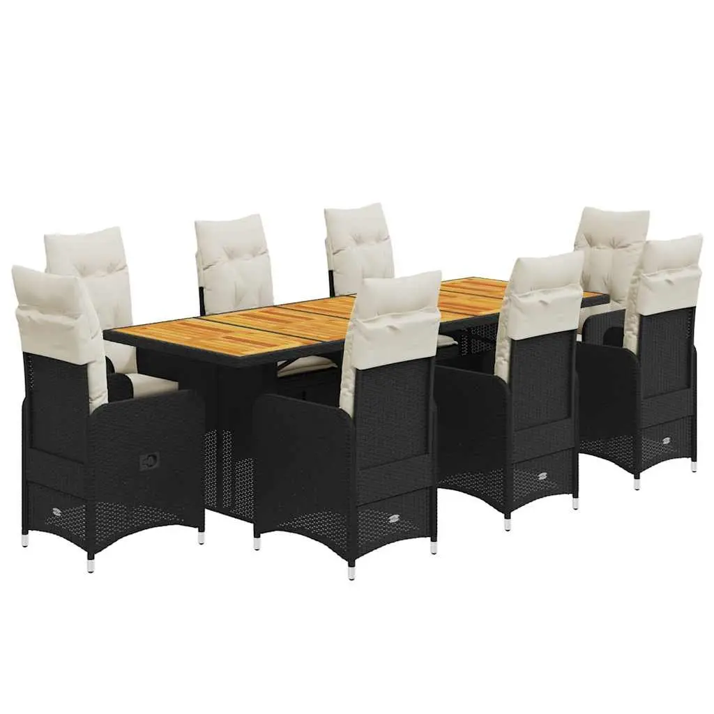 Garden Bistro Furniture Set 9 Piece Outdoor Dining Chairs Table Cushions Black