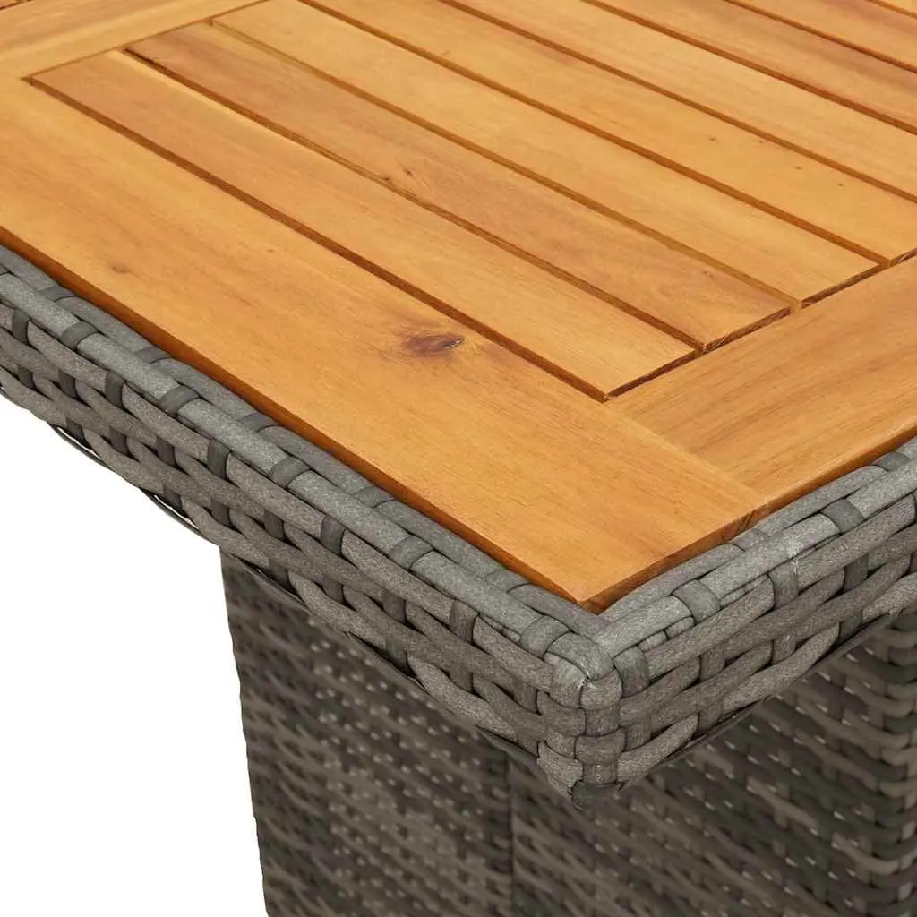 Outdoor Bistro Set 11 Piece Furniture Acacia Wood Top Grey Poly Rattan with Cushions