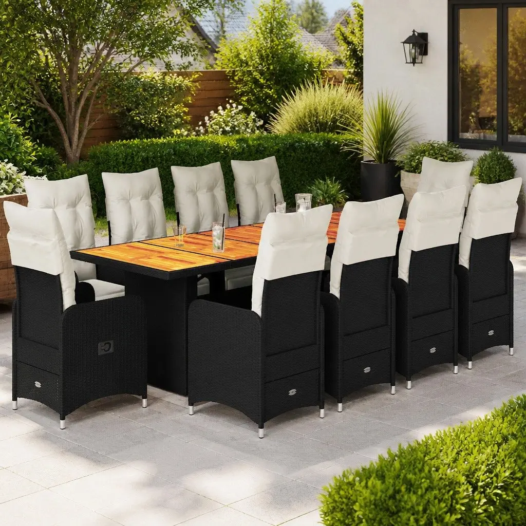 Bistro Furniture Set Outdoor 11 Piece Black Poly Rattan Chairs Table