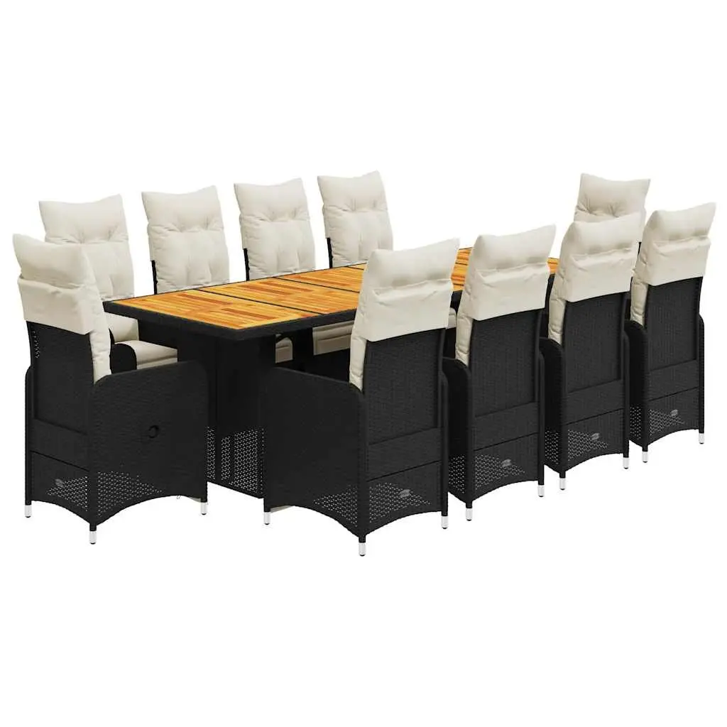 Bistro Furniture Set Outdoor 11 Piece Black Poly Rattan Chairs Table