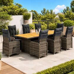 9 Piece Garden Bistro Set Outdoor Furniture Cushions Grey Poly Rattan Patio