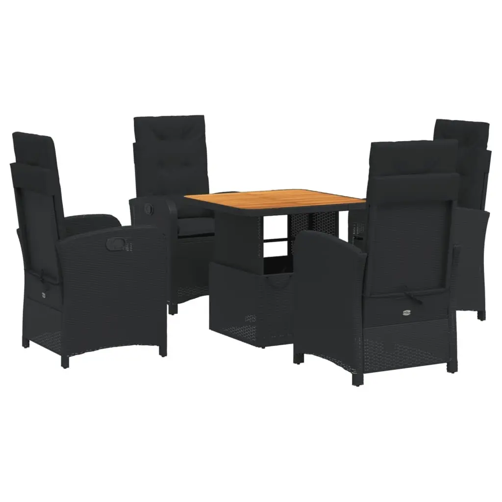 Garden Dining Set 5 Piece Outdoor Furniture Black Rattan Table Chairs Cushions