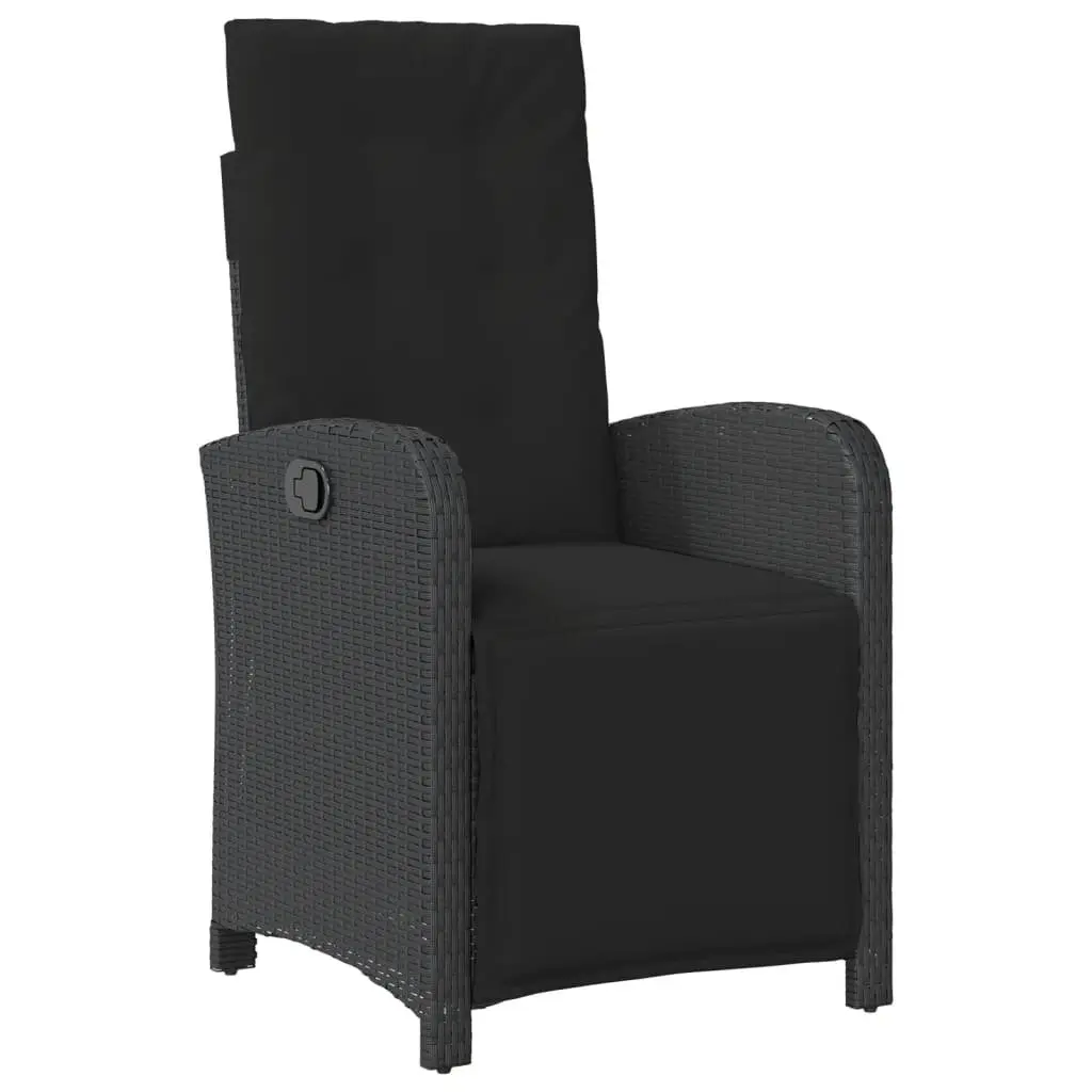 Adjustable Backrest Garden Dining Set Black PE Rattan 3 Piece Outdoor Furniture