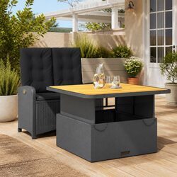 2 Piece Garden Dining Set Adjustable Backrest Lifting Tabletop with Cushions