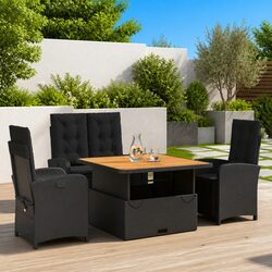 4 Piece Garden Dining Set Outdoor Furniture with Cushions Black Poly Rattan