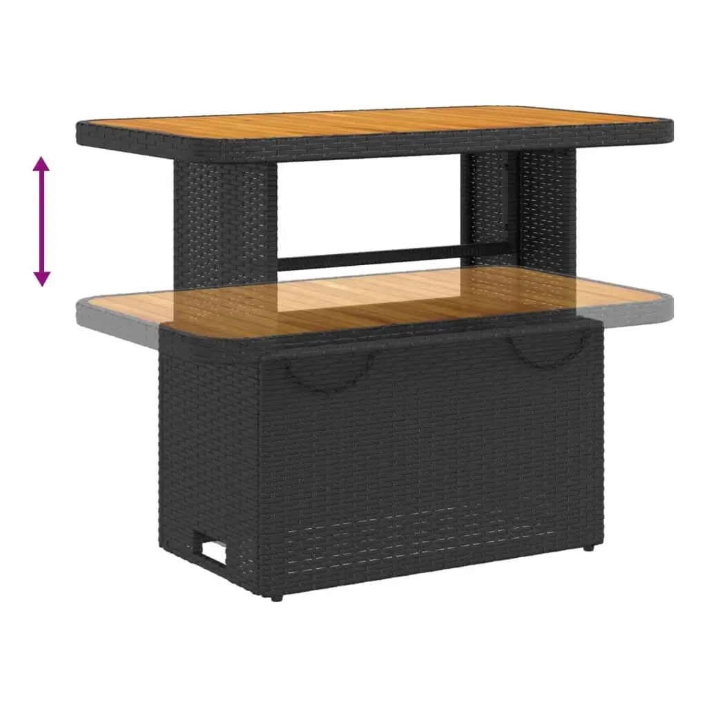 2 Piece Adjustable Backrest Garden Dining Set with Lift Top Table Black PE Rattan