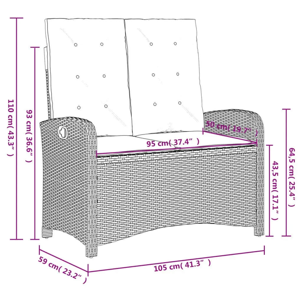 2 Piece Adjustable Backrest Garden Dining Set with Lift Top Table Black PE Rattan