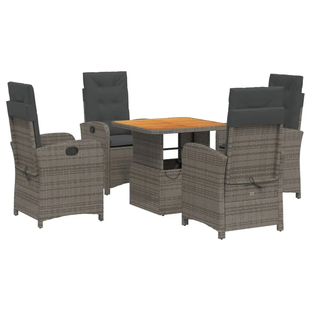 Garden Dining Set PE Rattan Adjustable Height Table 4 Chairs Cushions Grey