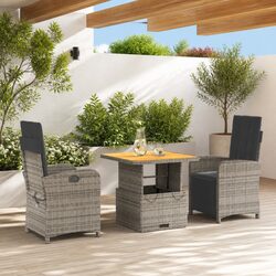 Garden Dining Set 3 Piece Outdoor Furniture Grey Poly Rattan Adjustable Backrest