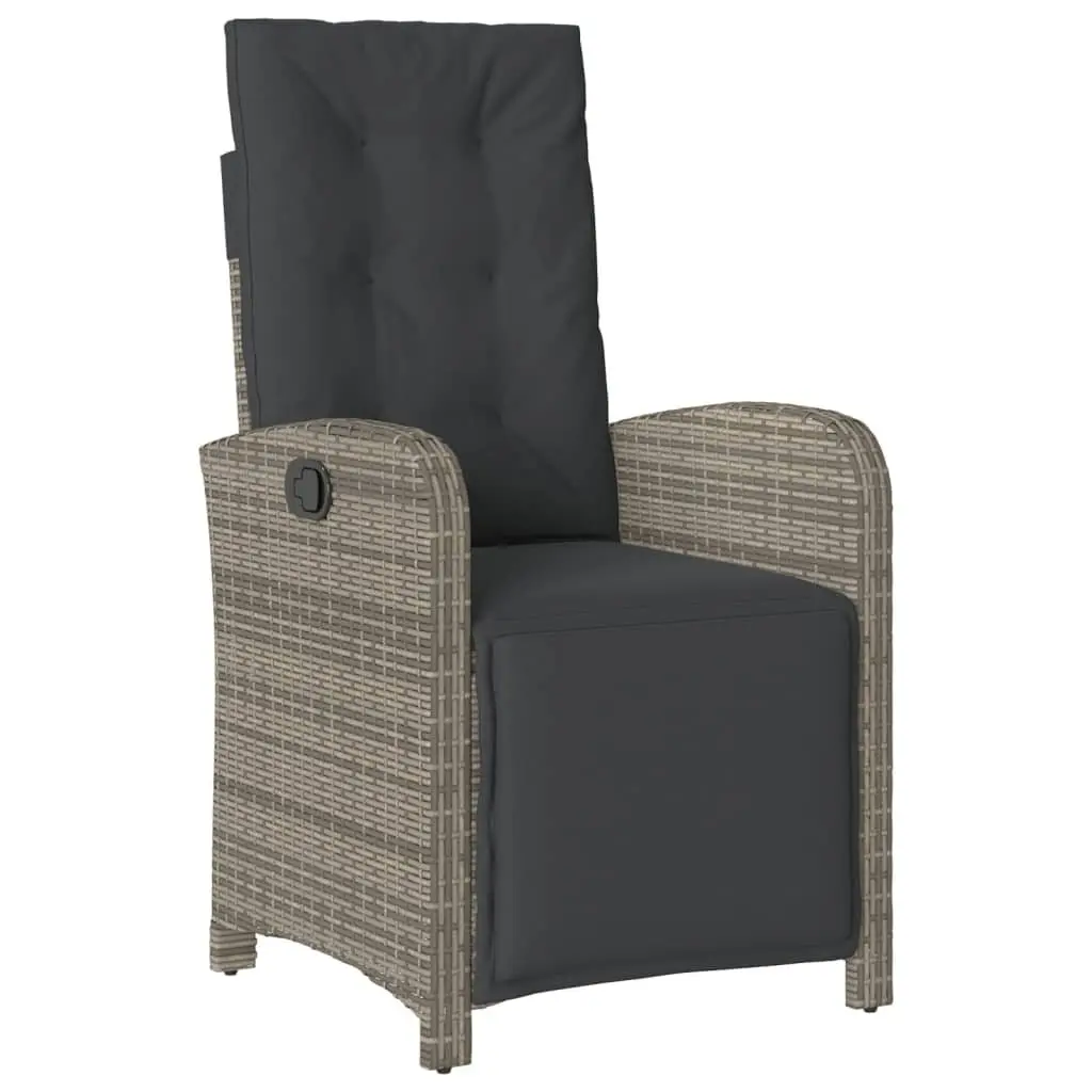 Outdoor Dining Set Adjustable Backrest 3 Piece Grey Poly Rattan Furniture