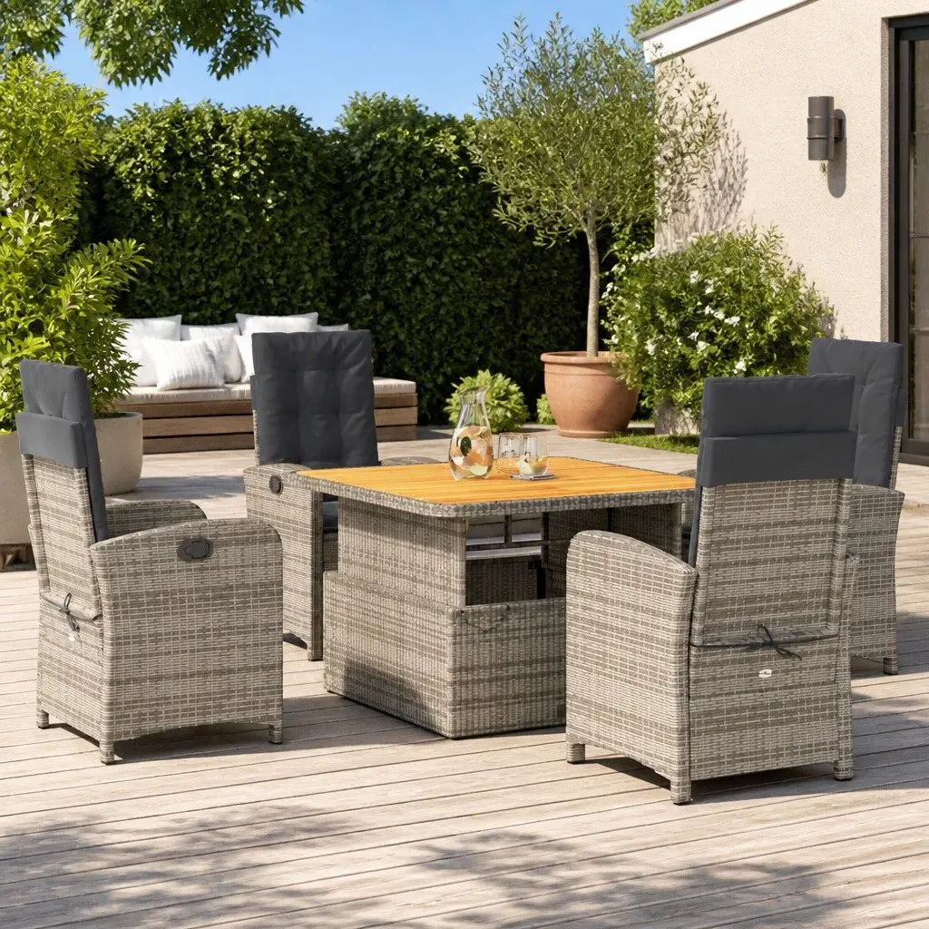 Garden Dining Set PE Rattan 5 Piece Adjustable Grey