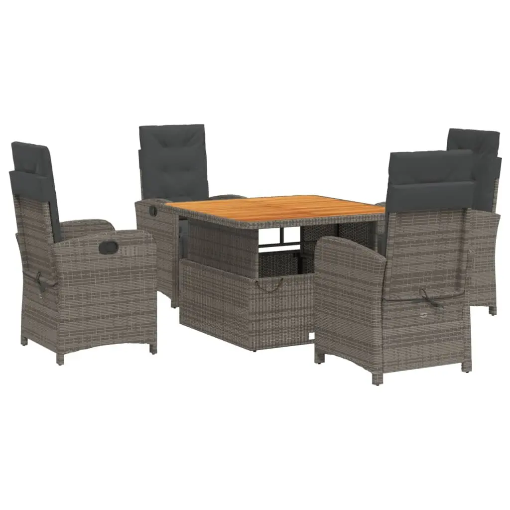 Grey Poly Rattan 5 Piece Garden Dining Set Outdoor Furniture with Cushions