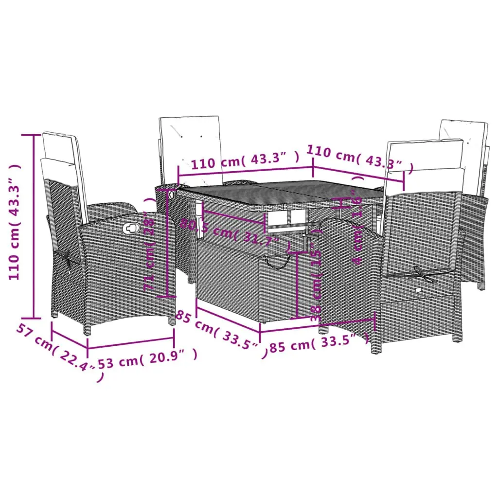 Grey Poly Rattan 5 Piece Garden Dining Set Outdoor Furniture with Cushions
