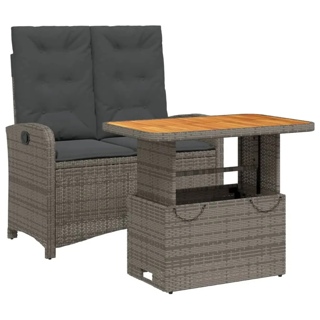 Garden Dining Set 2 Piece Outdoor Furniture Grey Poly Rattan Adjustable Backrest