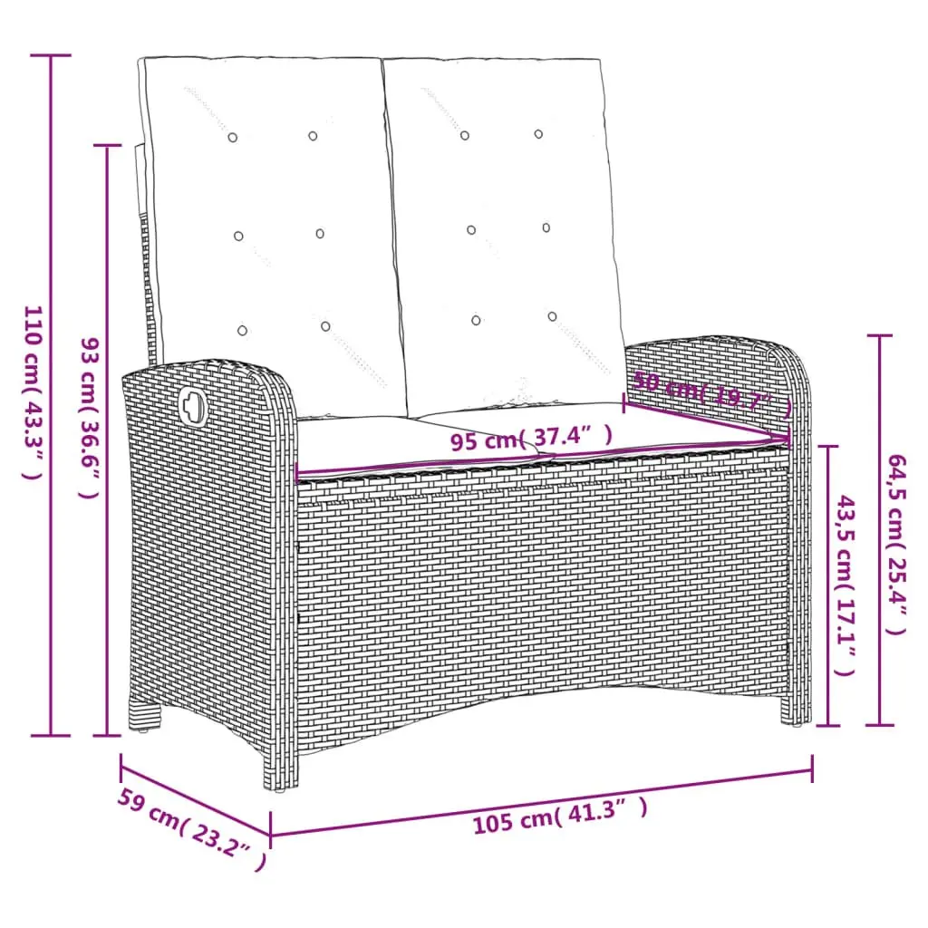 Garden Dining Set 2 Piece Outdoor Furniture Grey Poly Rattan Adjustable Backrest