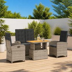 Garden Dining Set 4 Piece Outdoor Furniture Grey Poly Rattan with Cushions Patio
