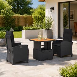 Versatile 3 Piece Black Rattan Dining Set for Your Patio