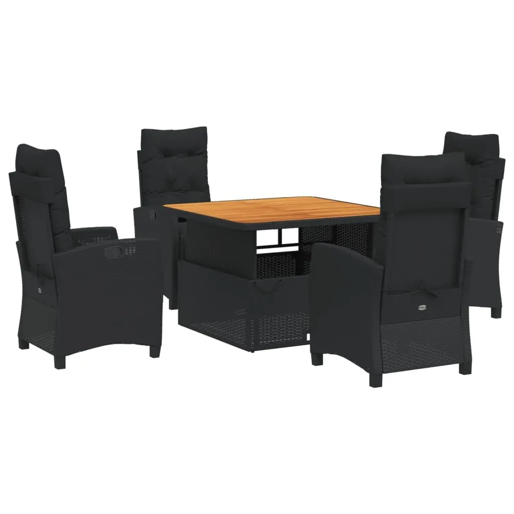 5 Piece Garden Dining Set PE Rattan Adjustable Backrest Lift Top Table Black