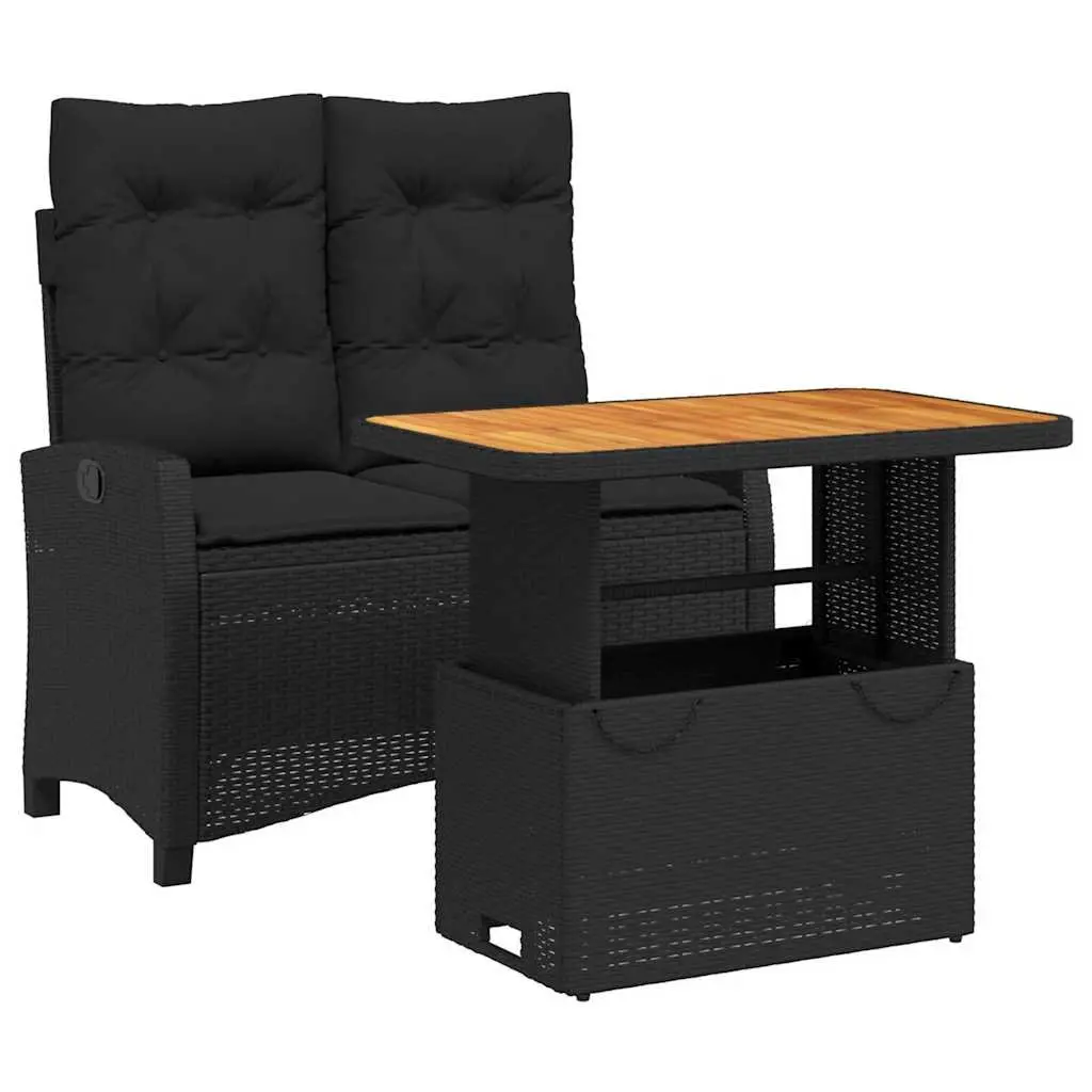 Adjustable Dining Set 2 Piece Black PE Rattan Outdoor Furniture with Lift Top Table