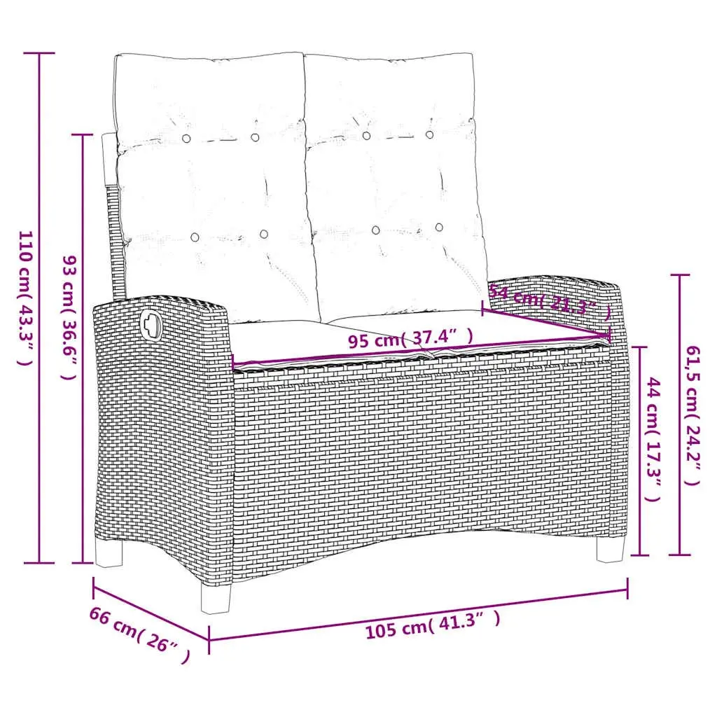 Adjustable Dining Set 2 Piece Black PE Rattan Outdoor Furniture with Lift Top Table