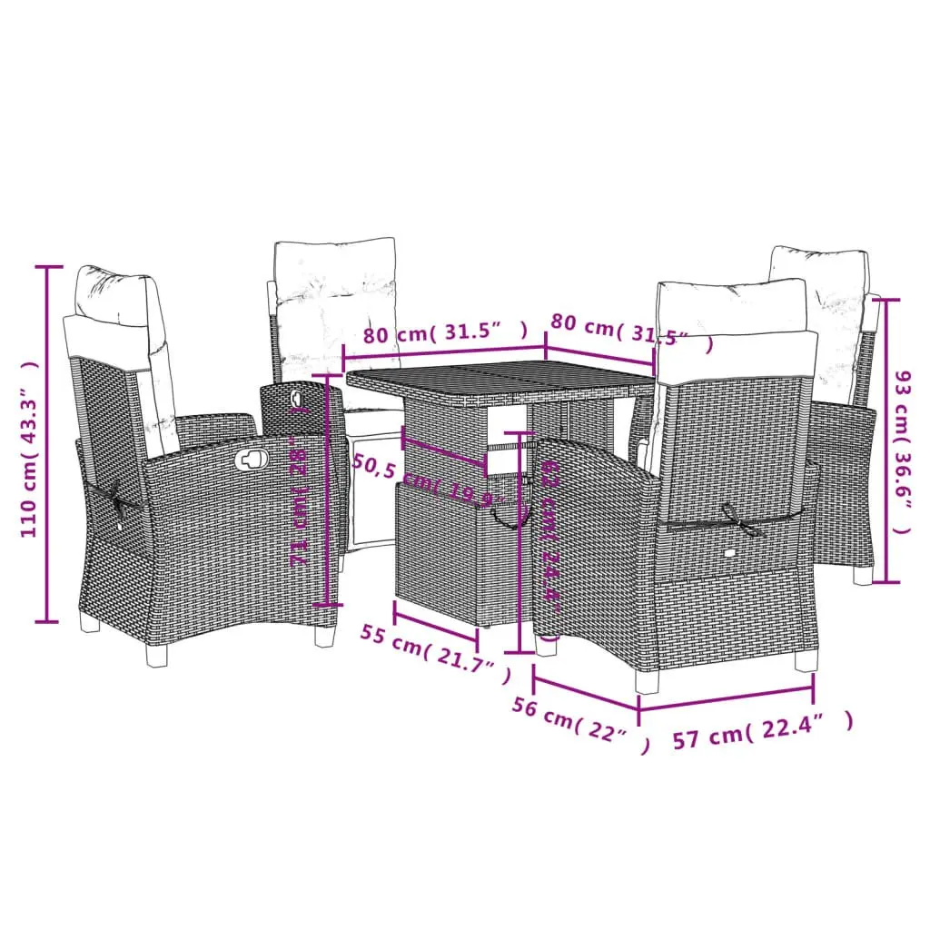 Garden Dining Set 5 Piece Outdoor Furniture Patio Table Chair Grey with Cushions