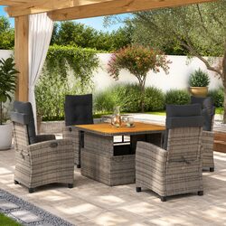 Garden Dining Set 5 Piece Outdoor Furniture with Cushions Grey Patio Rattan