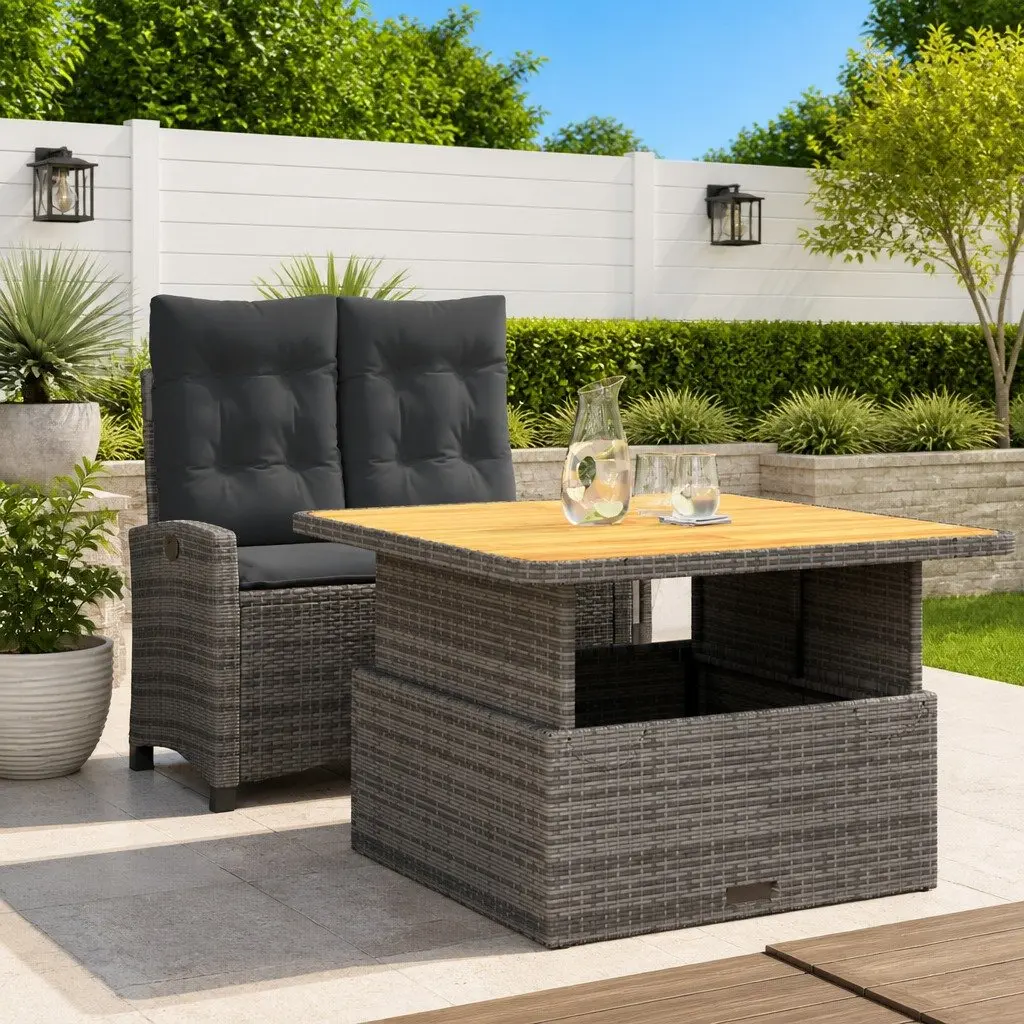 Garden Dining Set PE Rattan 2 Piece Adjustable Backrest Grey