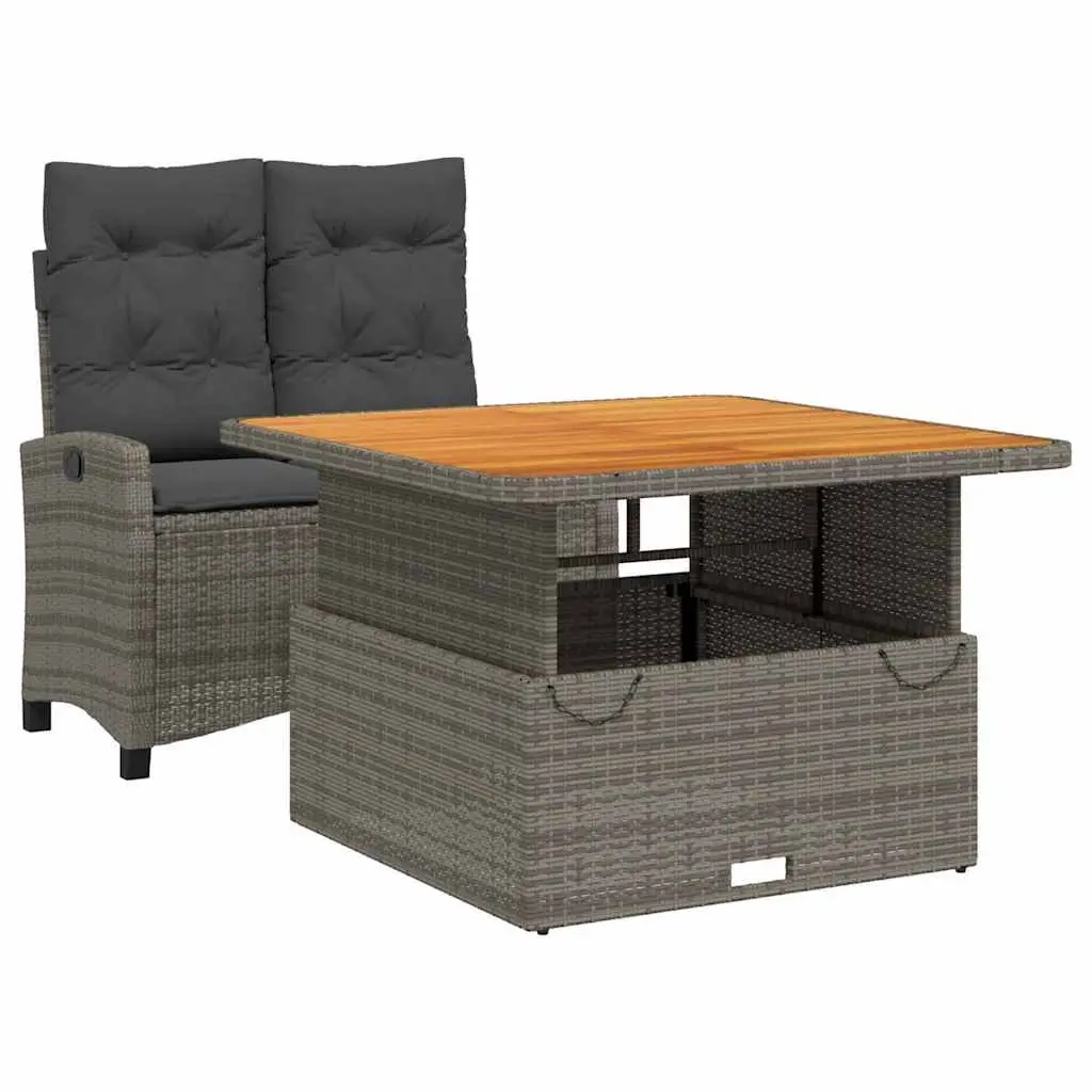 Garden Dining Set PE Rattan 2 Piece Adjustable Backrest Grey