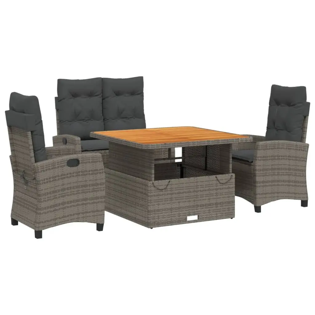 4 Piece Outdoor Dining Set Grey PE Rattan Patio Furniture with Cushions