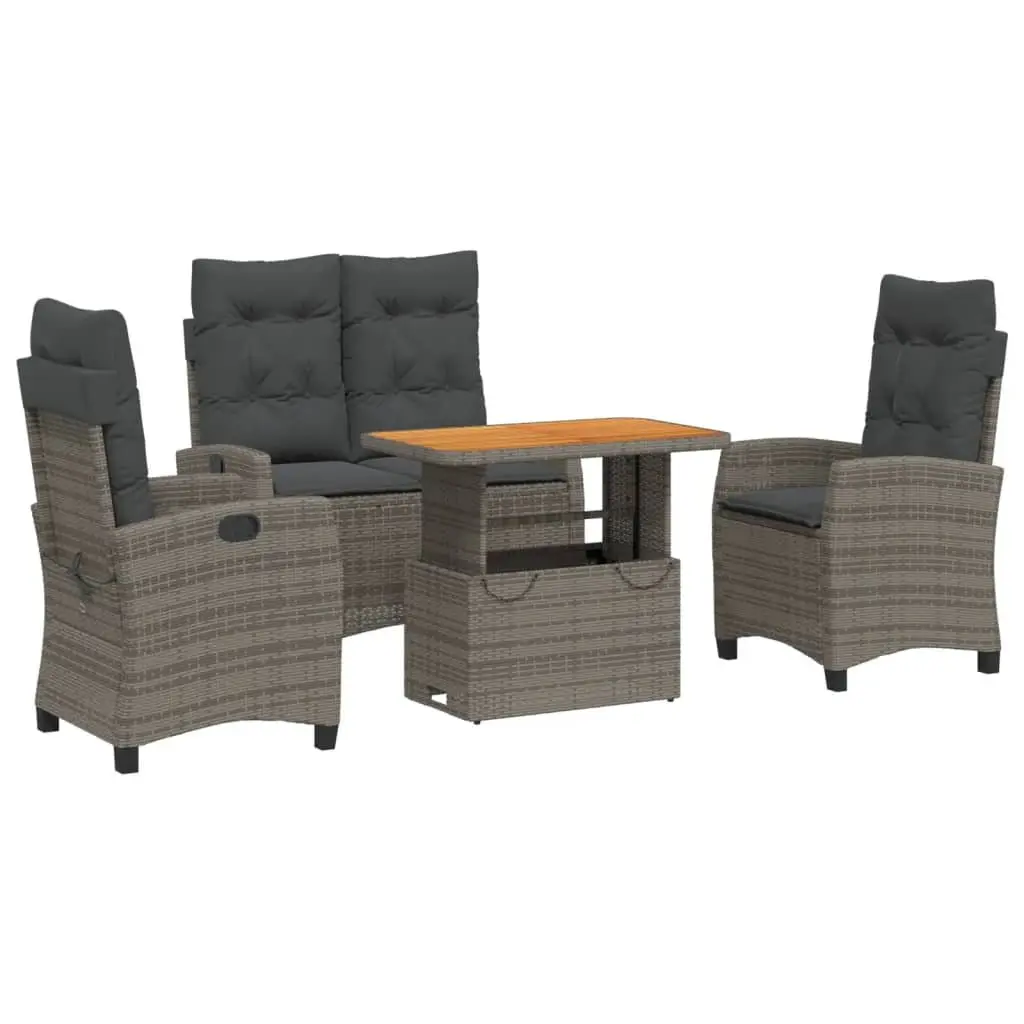 4 Piece Garden Dining Set Adjustable Backrest Cushioned Seats Grey PE Rattan Lifting Tabletop Removable Covers