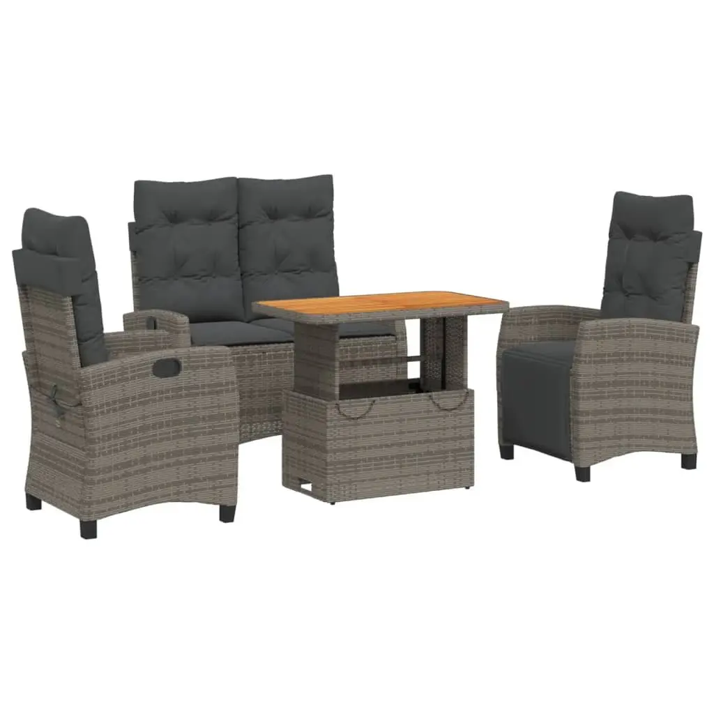 4 Piece Adjustable Backrest Garden Dining Set Grey PE Rattan Lift Top Table with Cushions