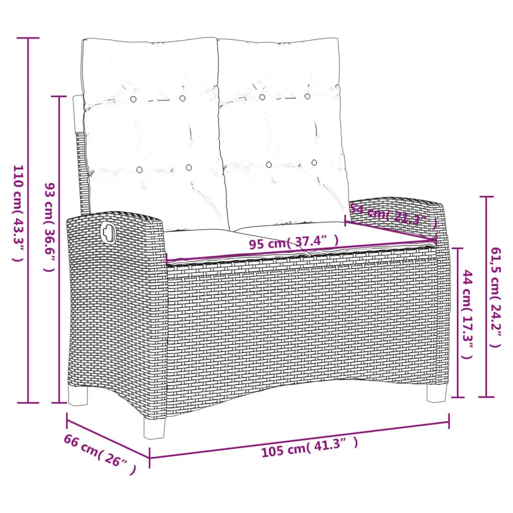 4 Piece Adjustable Backrest Garden Dining Set Grey PE Rattan Lift Top Table with Cushions